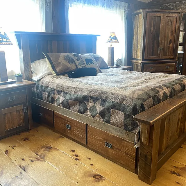 Amish Reclaimed Oak Panel Bed Storage Drawers
