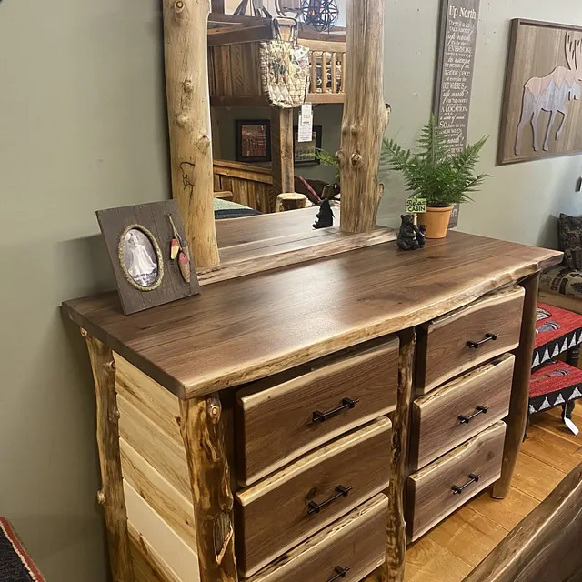Amish Walnut Aspen Dresser & Mirror