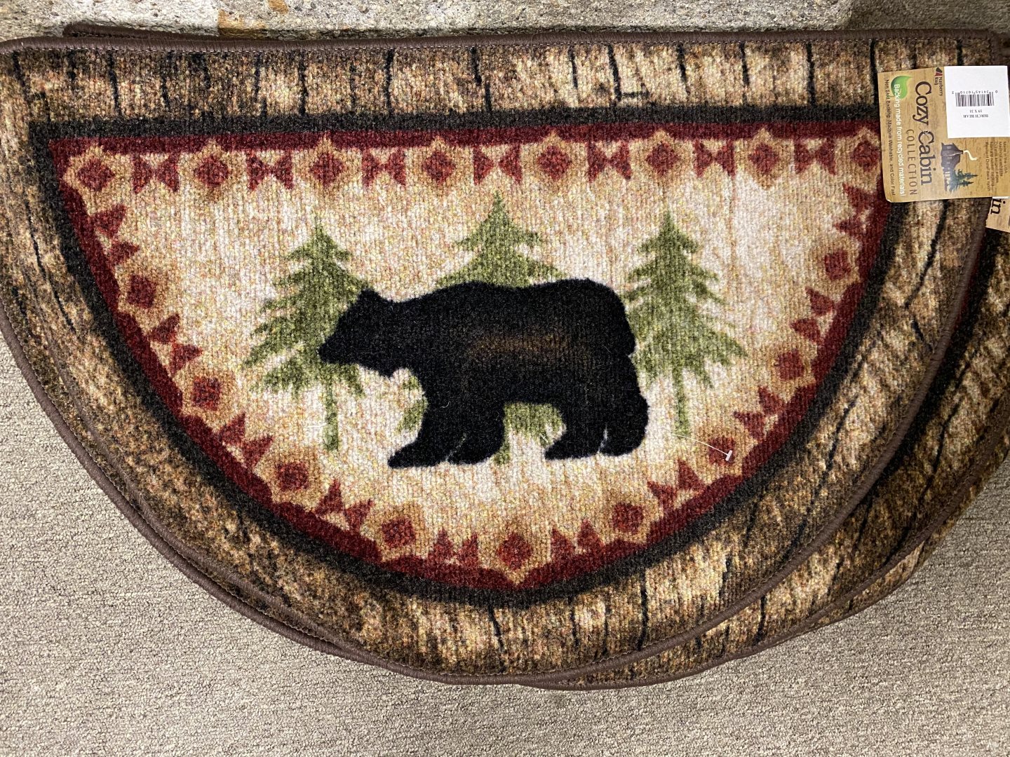 Mayberry Rugs Half Round Rubber Backed Mat Cozy Cabin Birch Bear