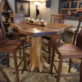 Amish - Live Edge Walnut on Cedar Stump Pub Table & Walnut Barstools