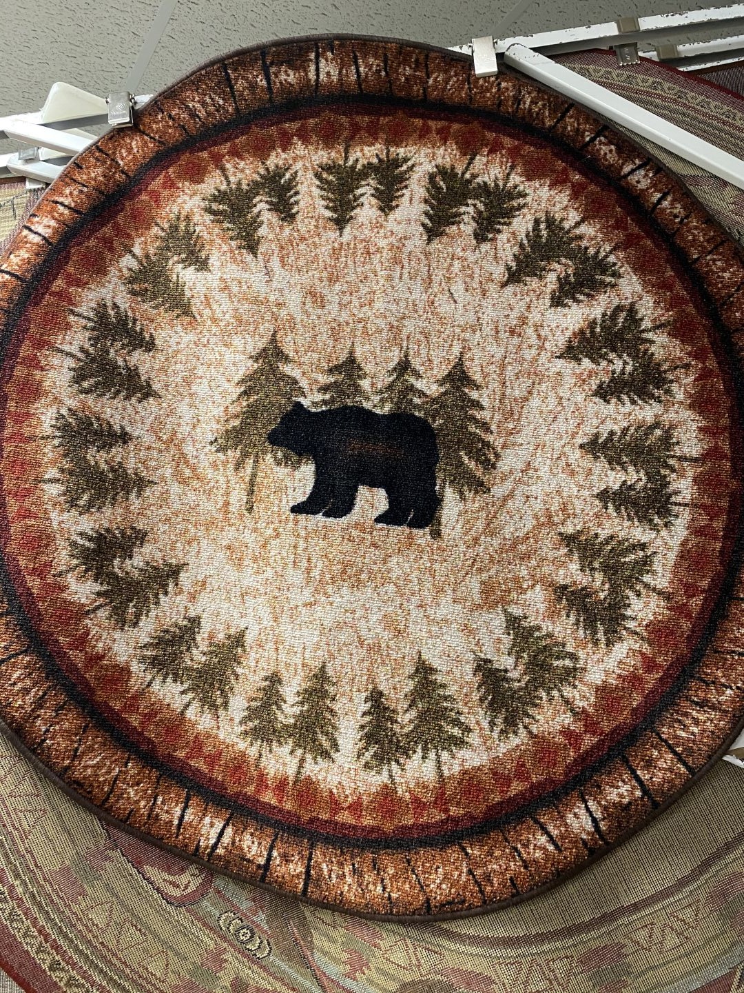Mayberry Rug 4' Round Rubber Back Mat Cozy Cabin Birch Bear