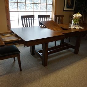 AAmerica - Mariposa Collection - Trestle Leg Table Seat & Rake Back Side Chairs
