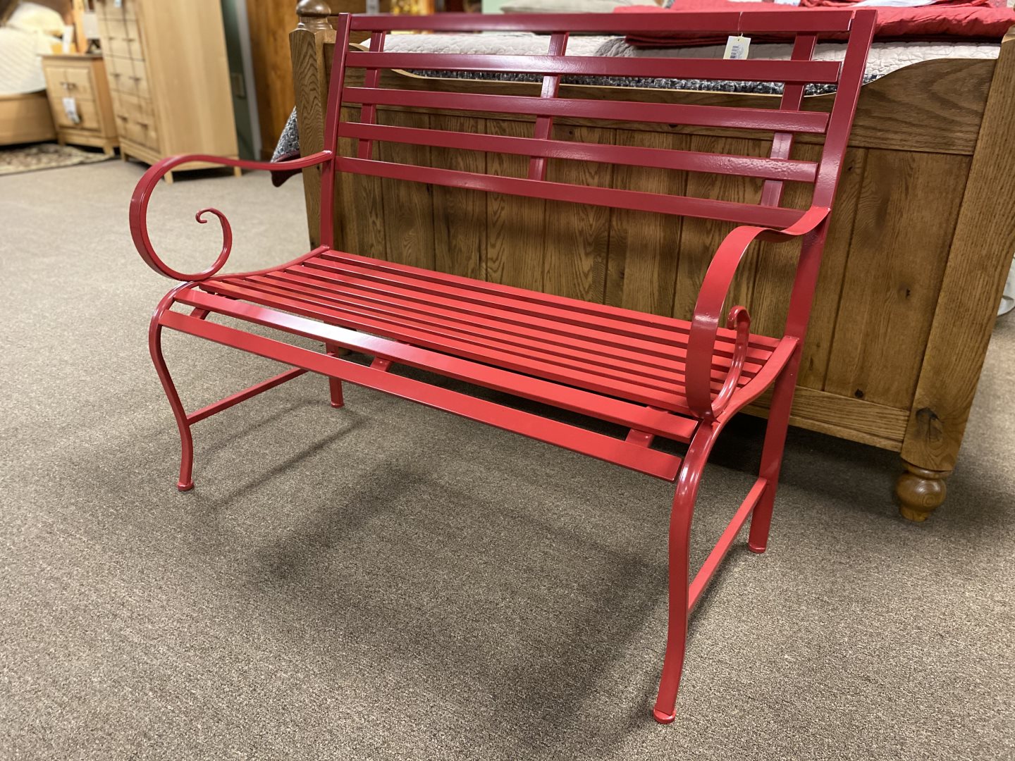 Evergreen Red Metal Bench