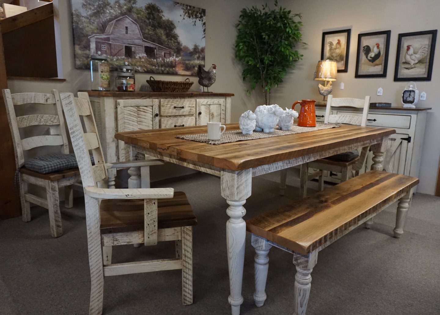 Amish - Belmont Farm Table & Bench w/Side Chairs 