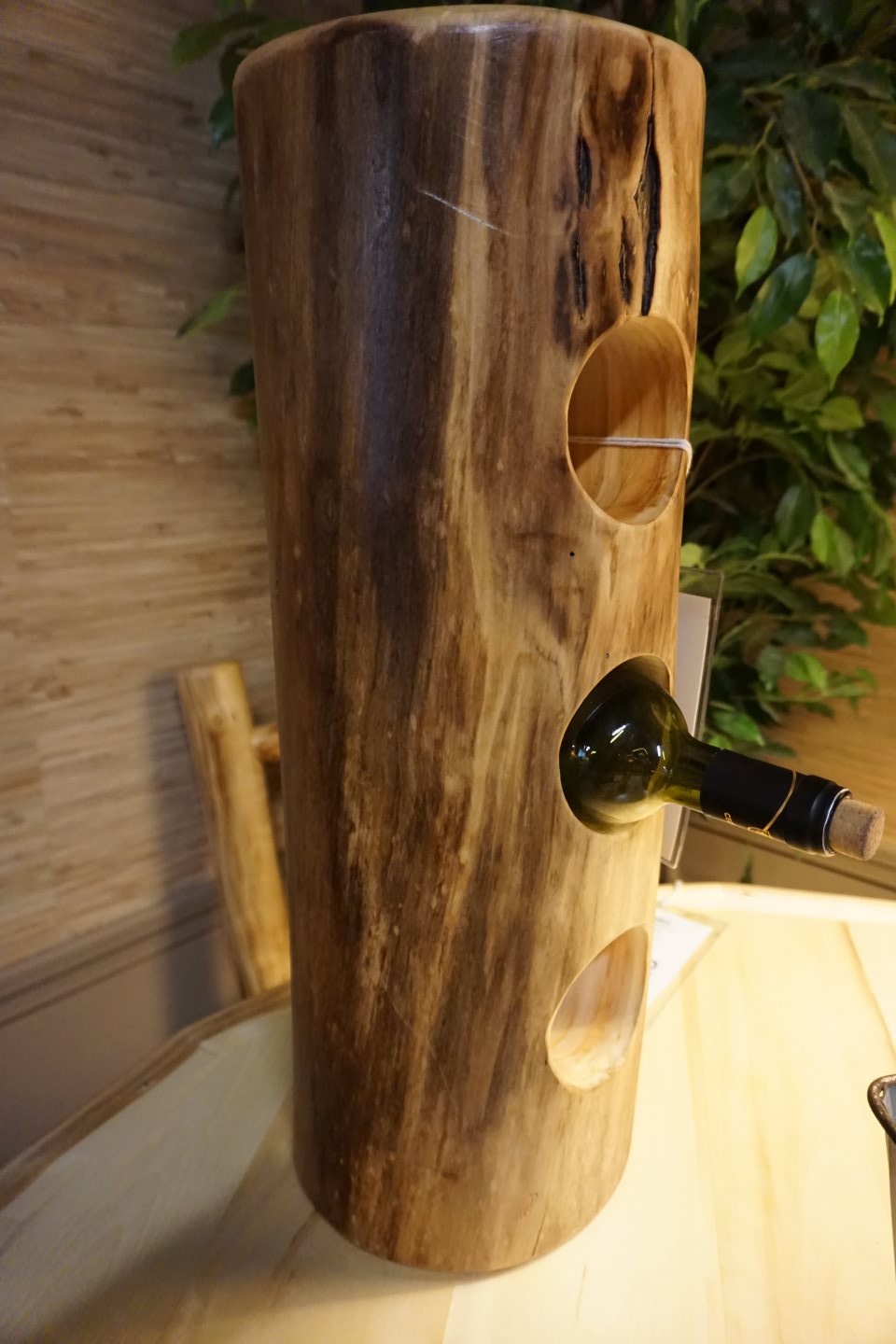 Rustic Log Wine Stand
