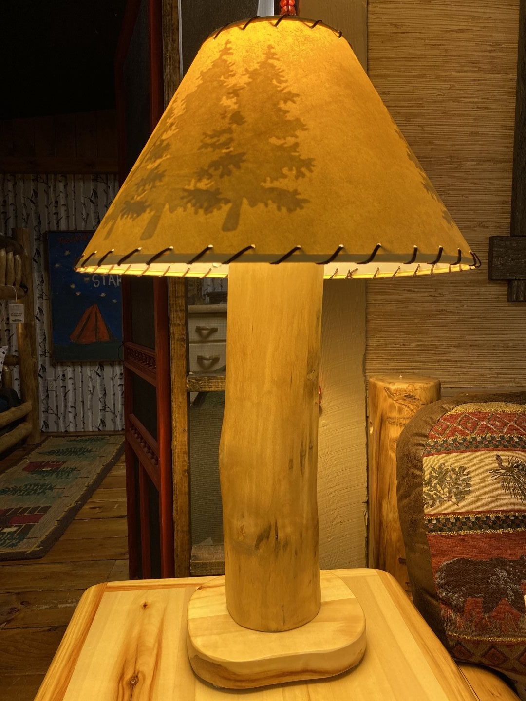 Rustic Log Furniture Table Lamp Natural Aspen Wood