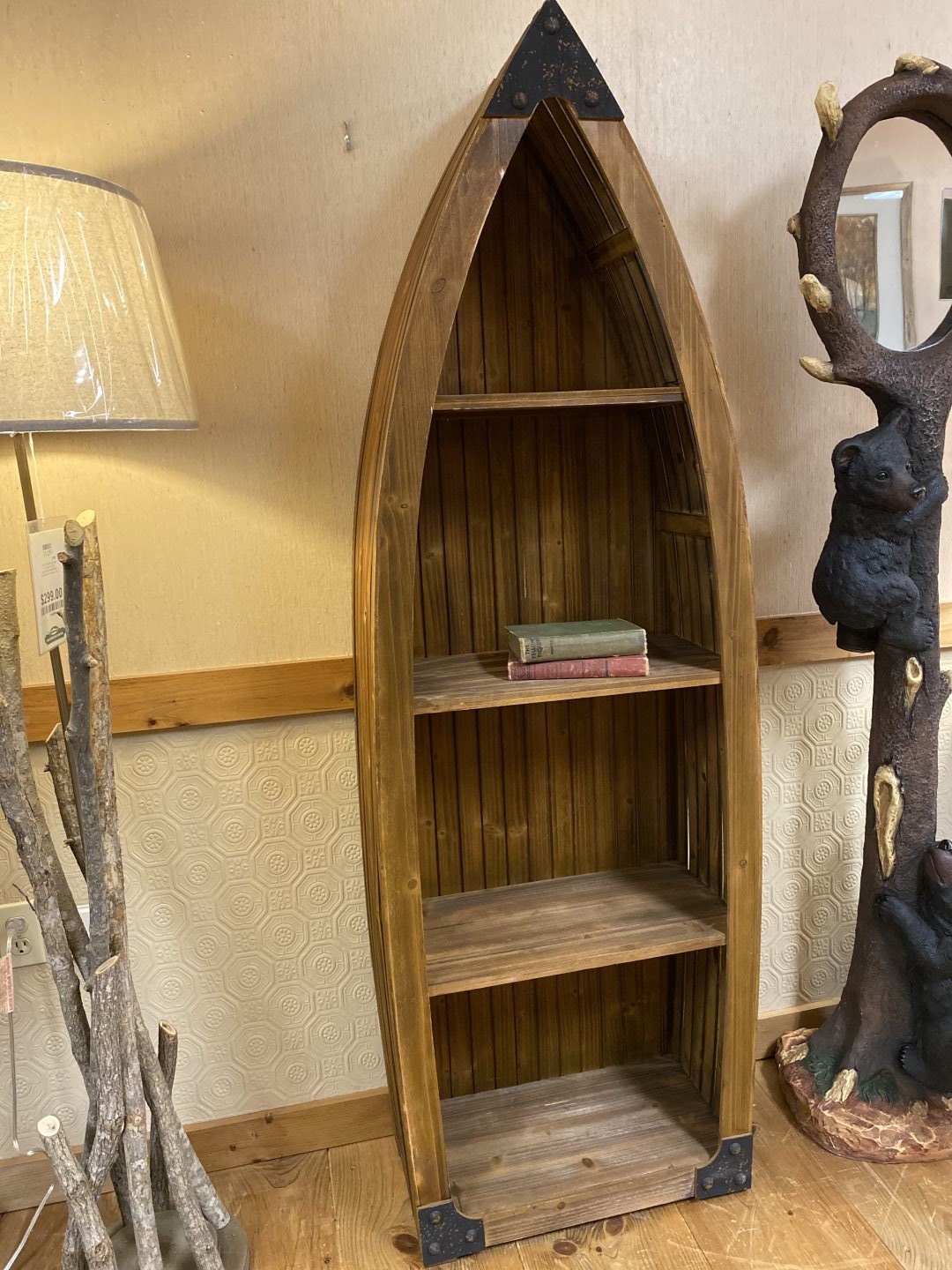 Crestview Collection - Rustic wood Canoe Bookcase