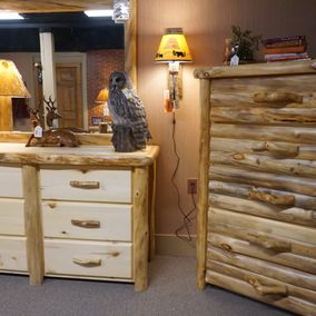 Rustic Log Furniture Dresser Mirror & Chest